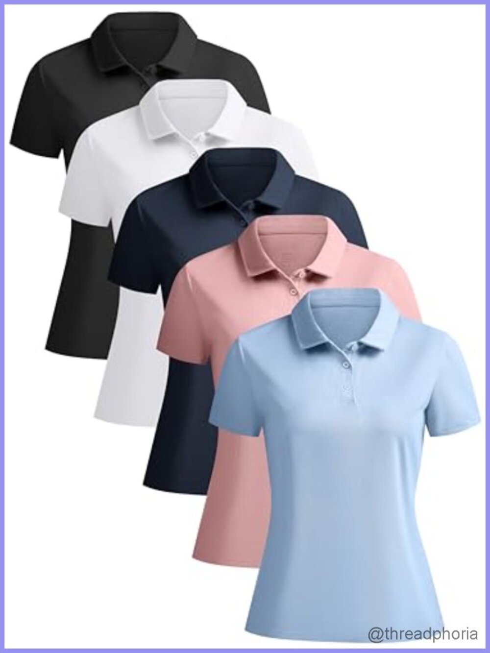 5pk Women's Polo Shirts Short Sleeve Collared Tops for Work Golf